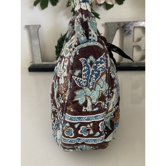 Vintage Vera Bradley Java Blue Tote Bag Purse Shoulder Paisley Brown Zip Closure - Picture 6 of 16